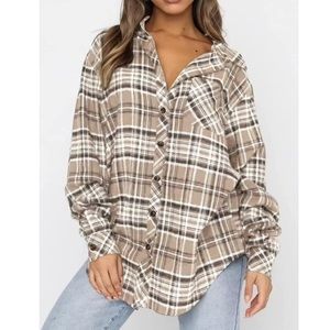 Lacozy Plaid Flannel Shirt Long Sleeve Button Down Top APRICOT
